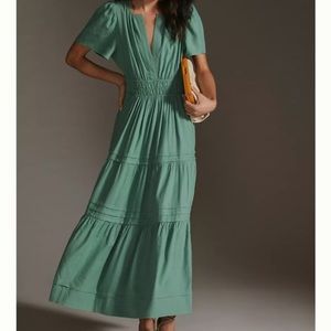 Anthropologie Somerset tiered linen blend maxi dress